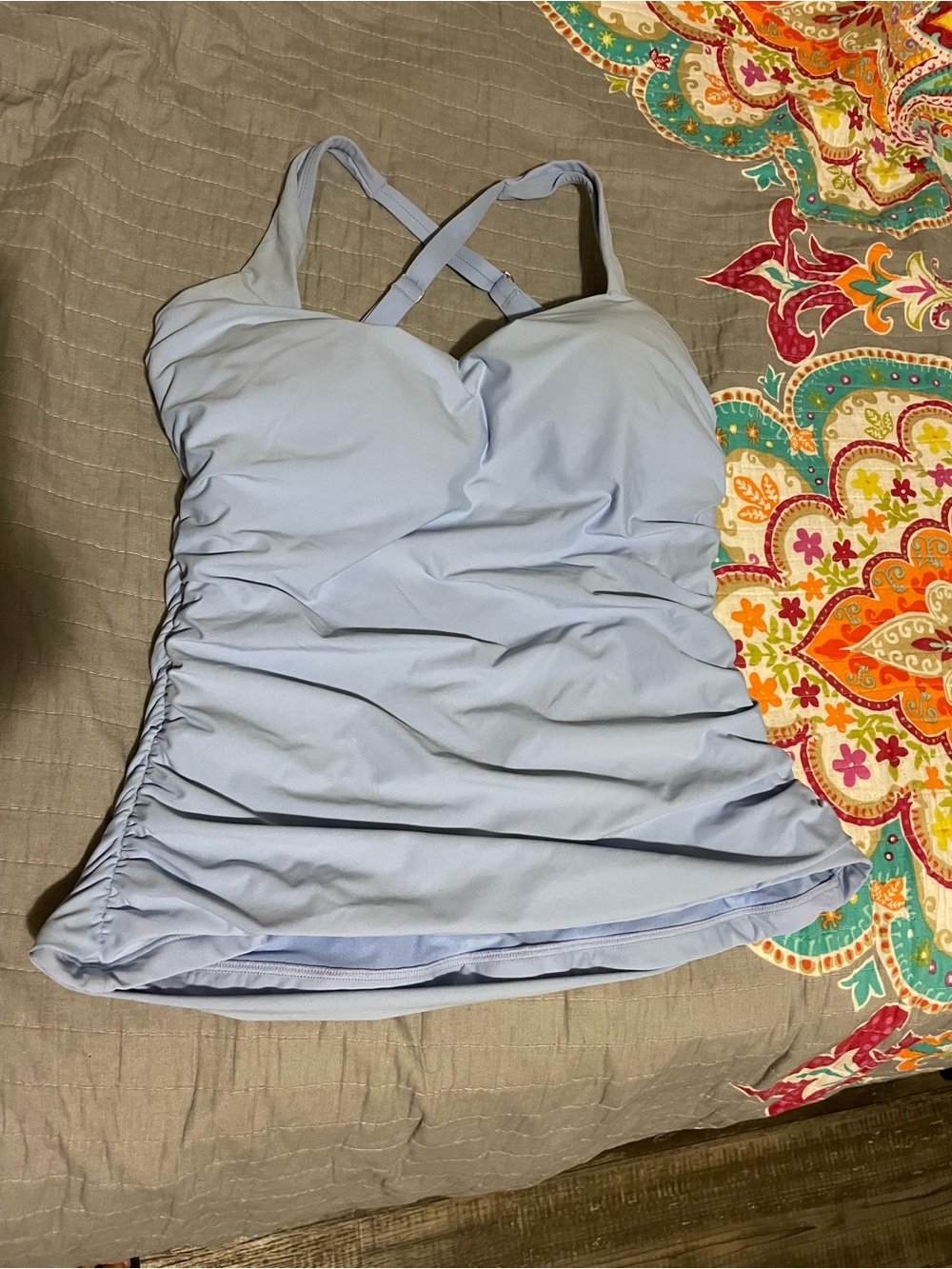 Athleta Light Blue Ruched Tankini Top